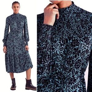 Boden Stretch Jersey Maxi Dress Floral Pattern w/High Neck & Smocked size 10